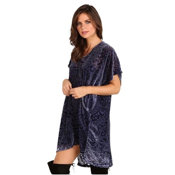 Free People Room of Shadows Velvet Burnout Shift Dress Womens XSBlue Ash - Picture 4 of 7